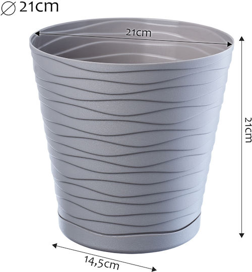 Kadax Ghiveci De Flori Din Plastic Gri Cu Farfurie 21x21x14.5cm