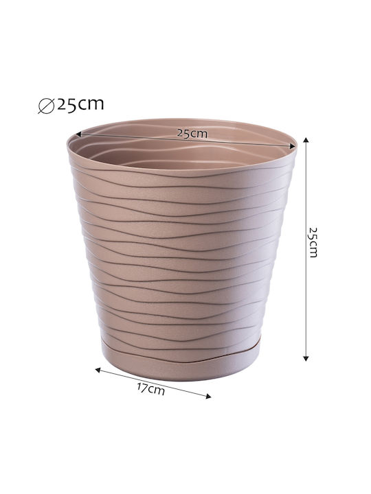 Kadax Ghiveci De Flori Din Plastic Bej Cu Farfurie 25x25x17cm