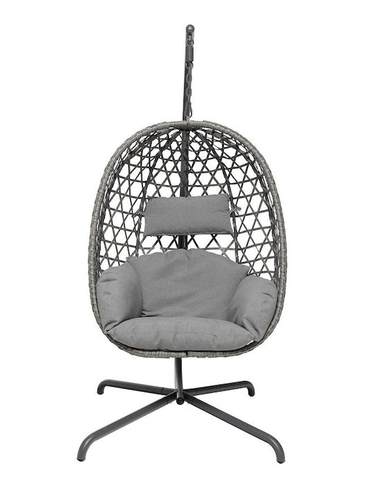 Garten- und Veranda-Schaukel Nest mit Gestell und Kissen Rattan Grau 94x63x116cm