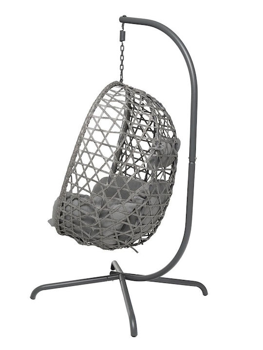 Garten- und Veranda-Schaukel Nest mit Gestell und Kissen Rattan Grau 94x63x116cm