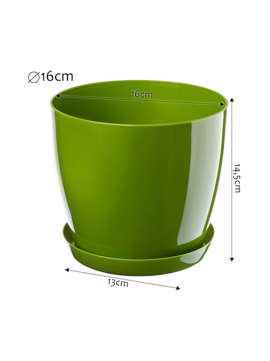 Kadax Set 3 Ghivece De Flori Din Plastic Verzi Cu Farfurie