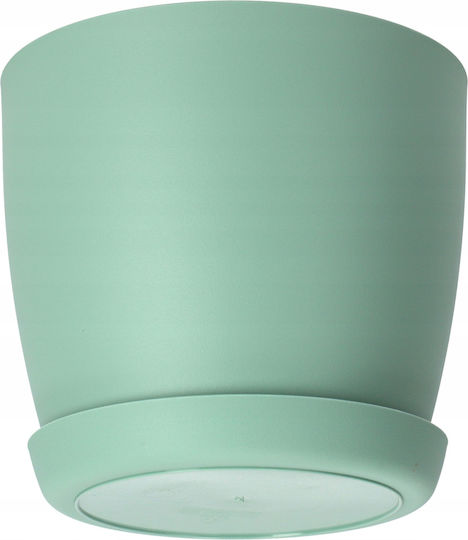 Kadax Ghiveci De Flori Din Plastic Verde Mat Cu Farfurie 18x16x14.5cm