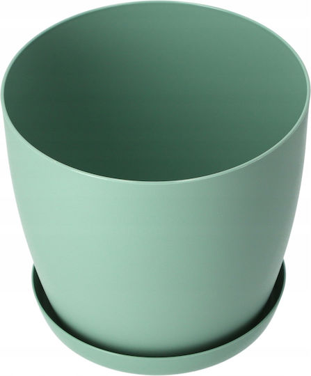 Kadax Ghiveci De Flori Din Plastic Verde Mat Cu Farfurie 18x16x14.5cm