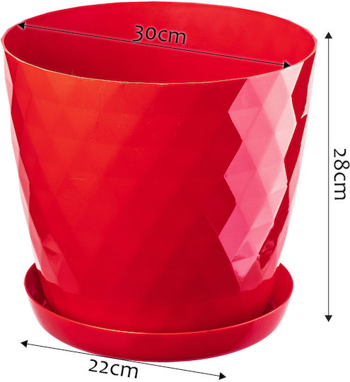 Kadax Set 3 Ghivece de Flori Plastice Roșii cu Farfurie
