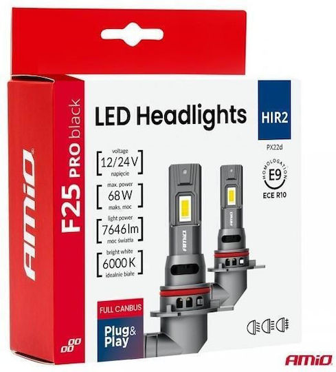 Amio-λαμπτήρες Led F25 Pro Black Edition Hir2 9012 68w 12-24v Full Can Bus Φωτεινότητα 7646lm Ψυχρό Λευκό 6000k Επιβατικά Αυτοκίνητα & Φορτηγά-σετ 2 Τεμ 04724/am 04724/am