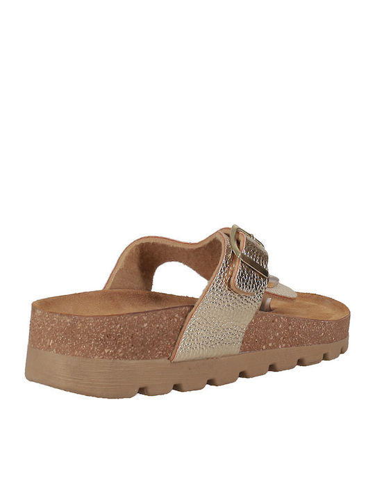 Leder Flache Damen Sandalen Gold