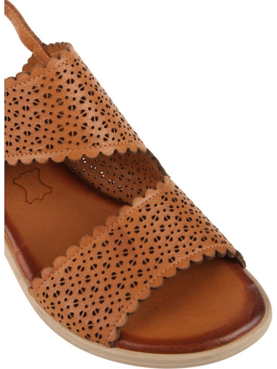 Leather Women's Flat Sandals Brown