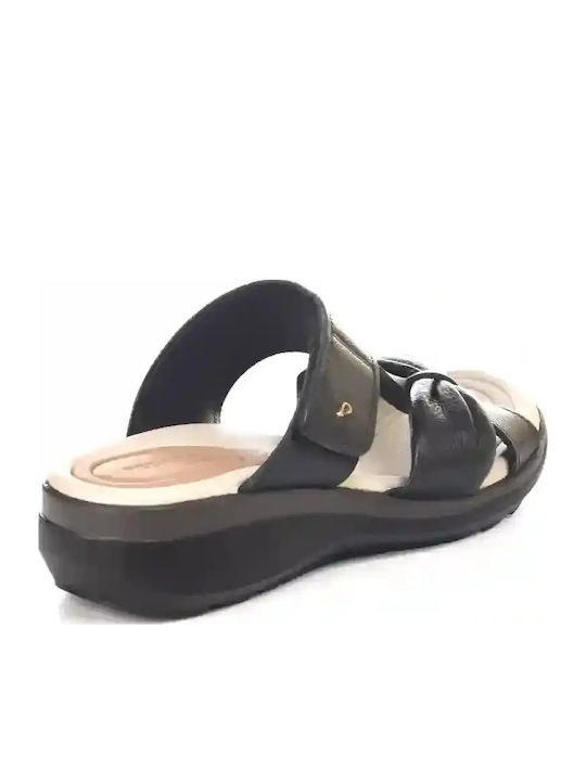 Damentaschen Leder Anatomisch Flache Sandalen Schwarz
