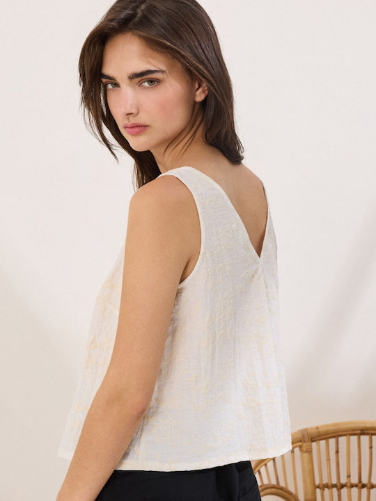 Women's Summer Linen Sleeveless Blouse Cream