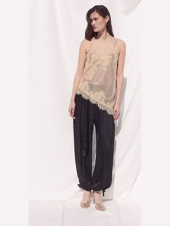Women's Sleeveless Blouse with V Neckline Beige