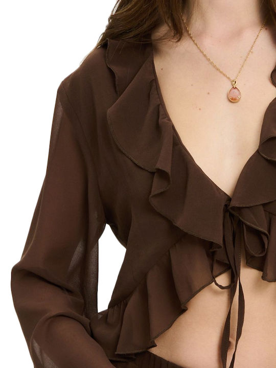 Women's Crop Top Long Sleeve Brown
