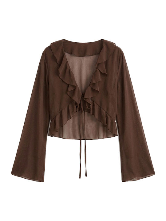 Women's Crop Top Long Sleeve Brown