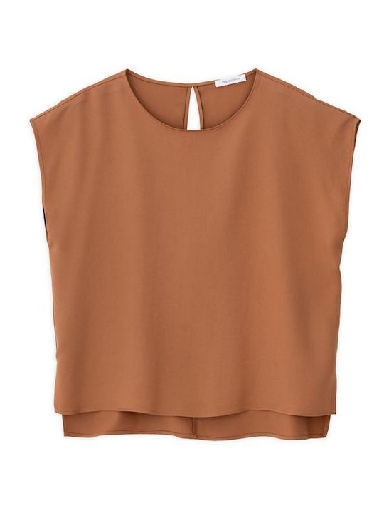 Women's Crop Top Short Sleeve Camel