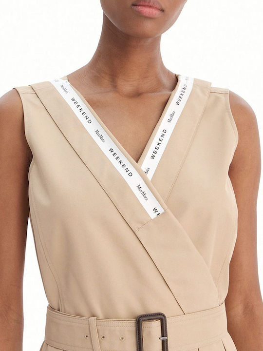 Summer Midi Sleeveless Wrap Beige Dress