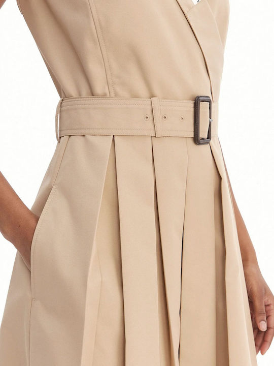 Summer Midi Sleeveless Wrap Beige Dress