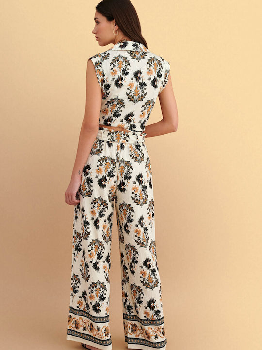 Pantaloni Largi Dama Floral 9923140-Multicolor