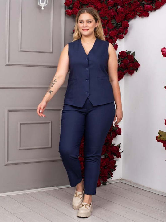 Women's Fabric Trousers Navy Blue