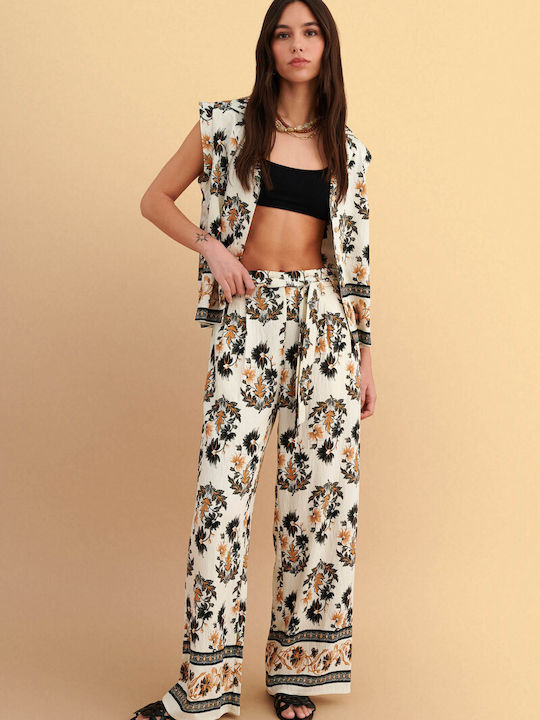 Pantaloni Largi Dama Floral 9923140-Multicolor