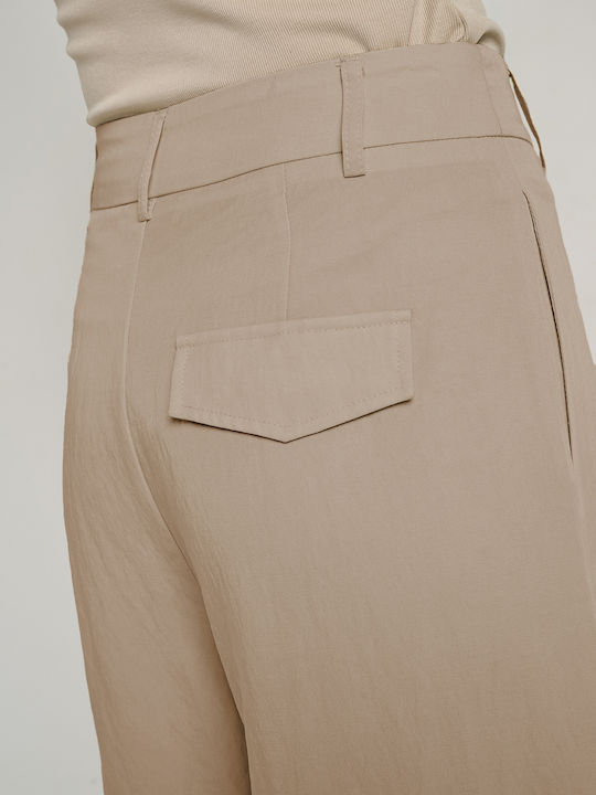 Women's High Rise Fabric Trousers Taupe 60-007.055.N0076
