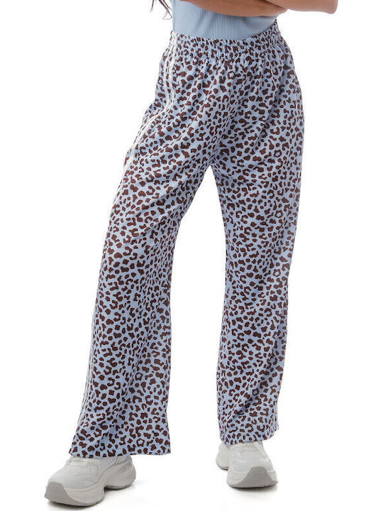 Light Blue Wide Pantaloons Animal Print Stripes