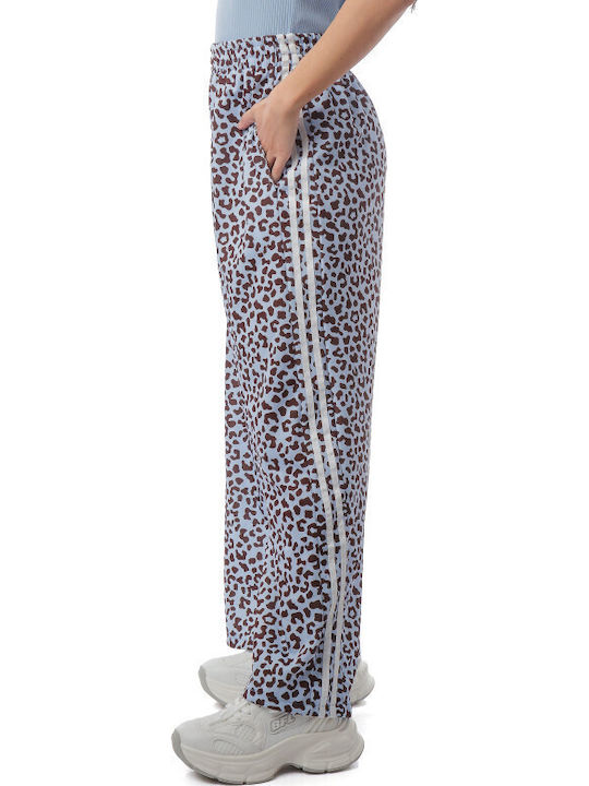 Light Blue Wide Pantaloons Animal Print Stripes