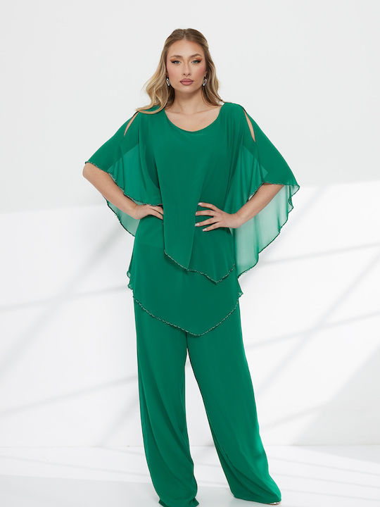 Women's Green Set with Trousers in Loose Fit