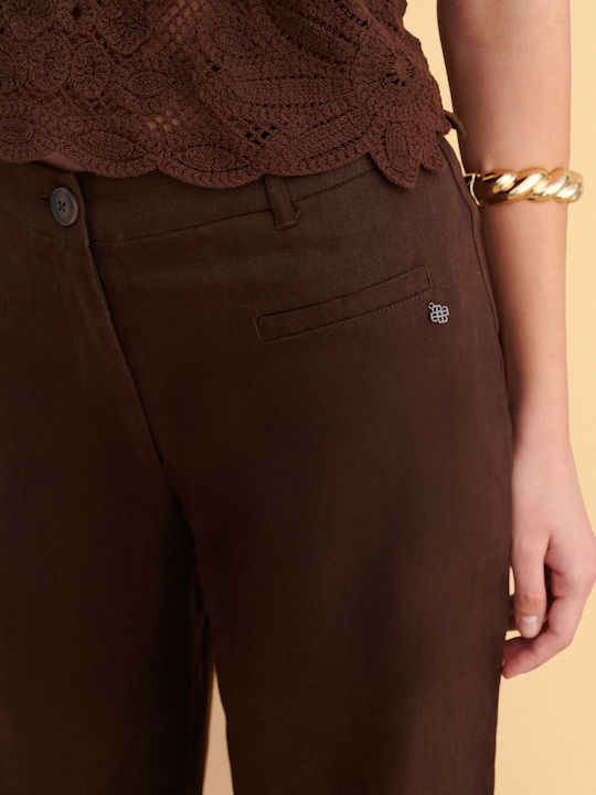 Women's Linen Trousers in Straight Leg Brown
