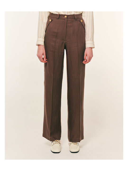 Women's Fabric Trousers in Straight Leg Chocolate