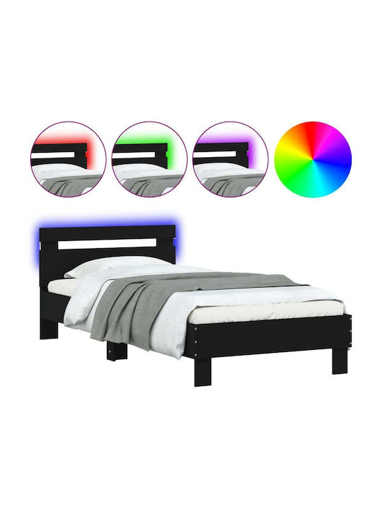 Single Wooden Bed Black with Slats for Mattress 75x190cm