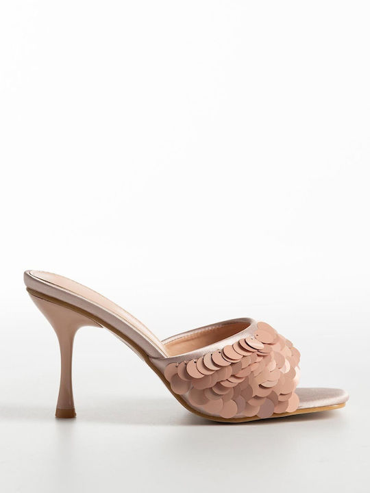 Mules With Thin High Heel In Beige Colour K26-375-SQC246-BEIGE