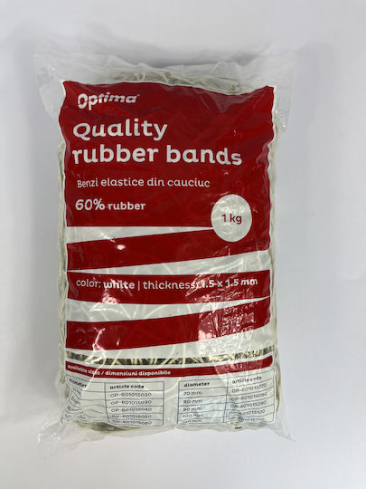 Benzi Elastice Optima Rubber Bands Money 60% Rubber 1kg/bag D120 Thickness 1.5mm X 1.5mm Optima White