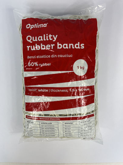 Benzi Elastice Optima Benzi de Cauciuc Bani 60% Cauciuc 1kg/pungă Diametru 80mm Grosime 1.5mm X 1.5mm Optima Albe