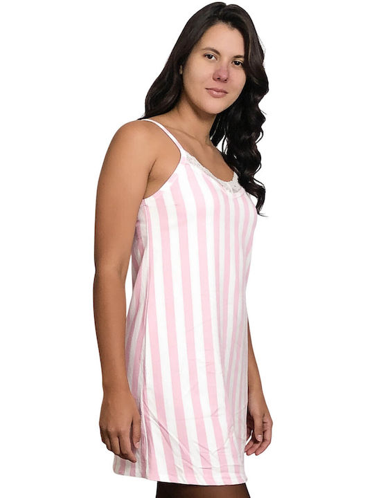 PijaMood Summer Women's Pink Striped Nightgown