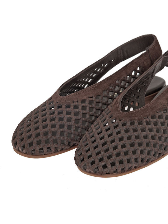 Suede Γόβες με Χαμηλό Τακούνι Καφέ