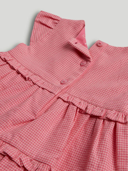 Girls Dress Sleeveless Checked Set With Panty Pink