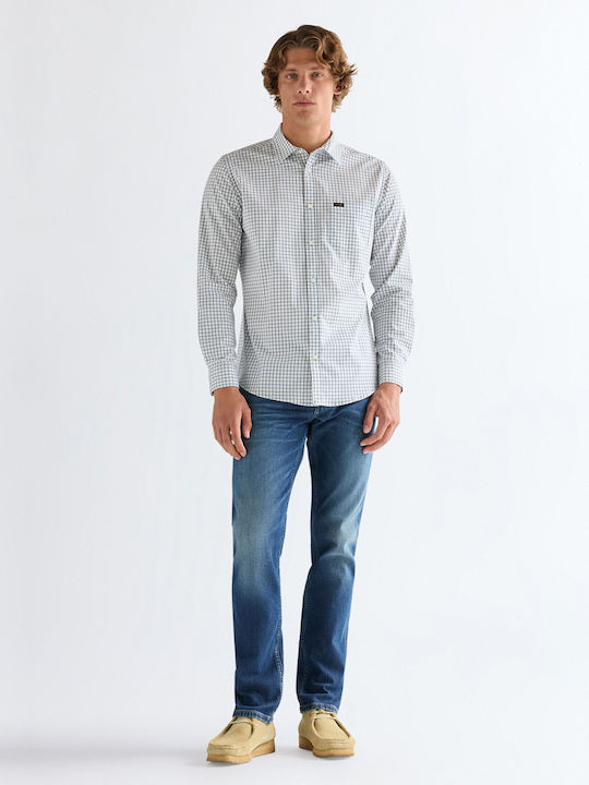 Long Sleeve Shirt in Regular Fit Checked Dusty Blue