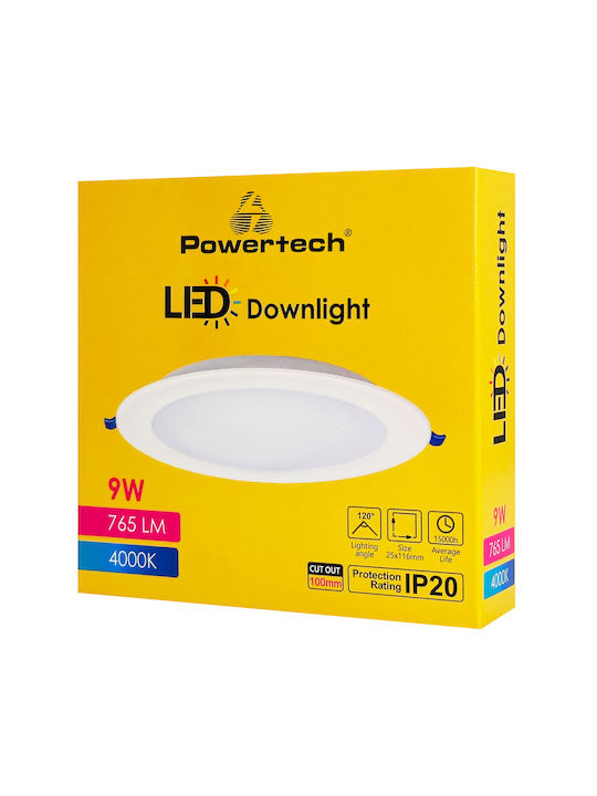 Powertech Kunststoff Deckenstrahler mit Eingebauter LED und Natürliches Weiß Licht Weiß 11,6x11,6cm