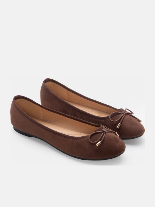 Women's Pointed Toe Ballerina Shoes In Brown Colour