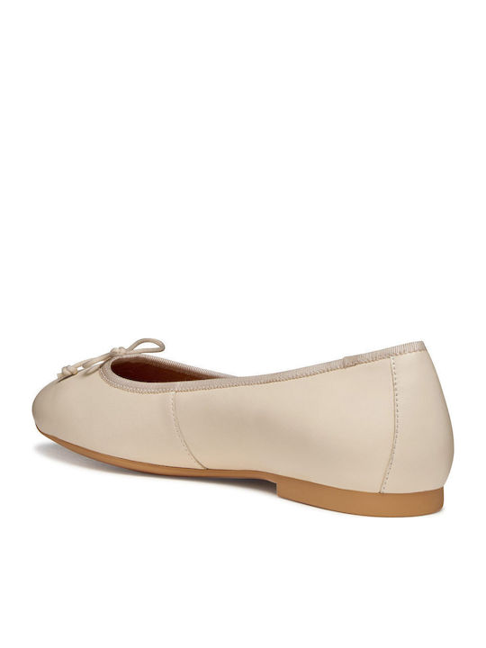 Palmaria Leather Women's Ballerina Shoes in Beige Colour