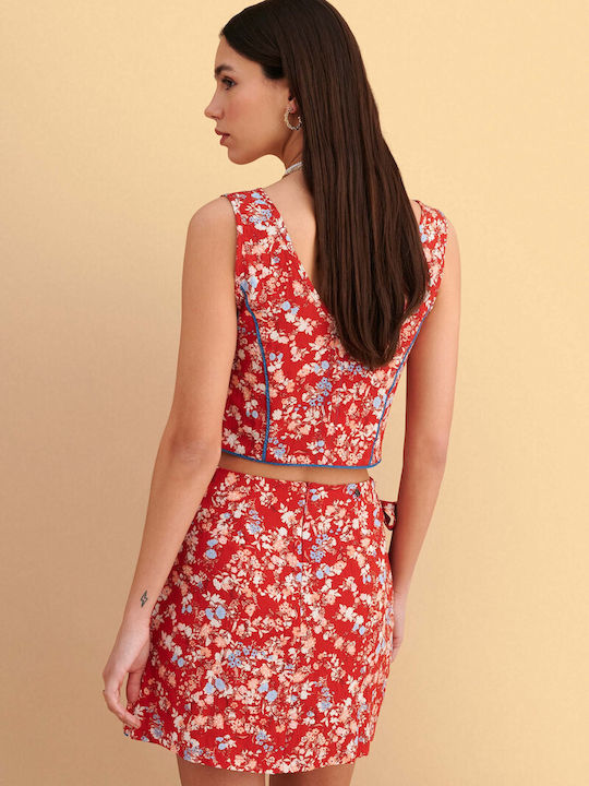 Mini Φούστα Φάκελος Floral Κόκκινο