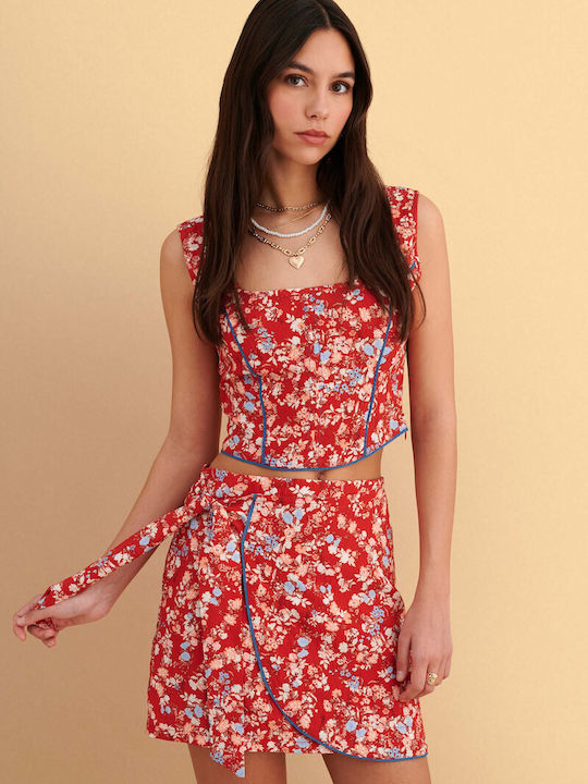 Mini Φούστα Φάκελος Floral Κόκκινο