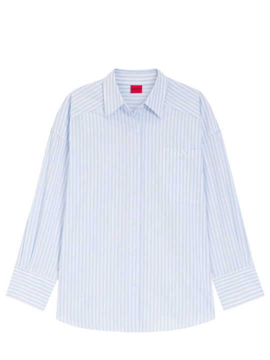 Long Sleeve Women's Shirt Light Blue Striped