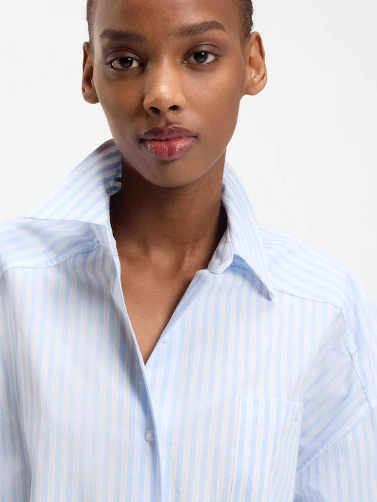 Long Sleeve Women's Shirt Light Blue Striped