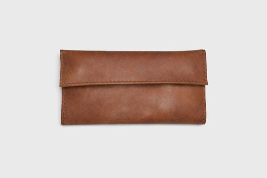 Gk Shoes Tobacco Pouch Made of Artificial Leather Handmade with Button Gk Brown