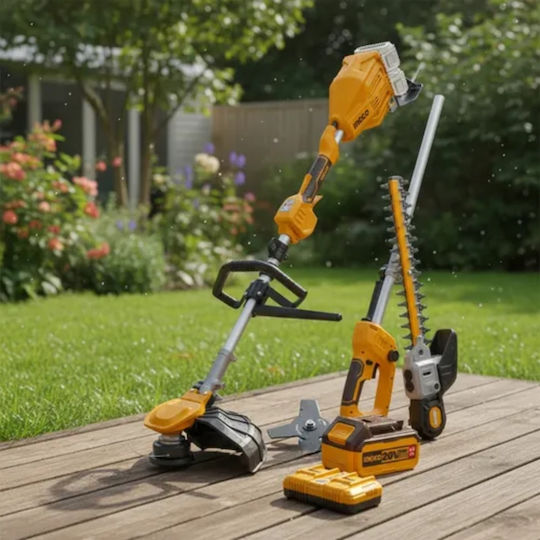 Ingco CSTLI2040386 3 in 1 Battery Garden Multi Tool Pole Saw Lawnmower Hedge Trimmer Attachment