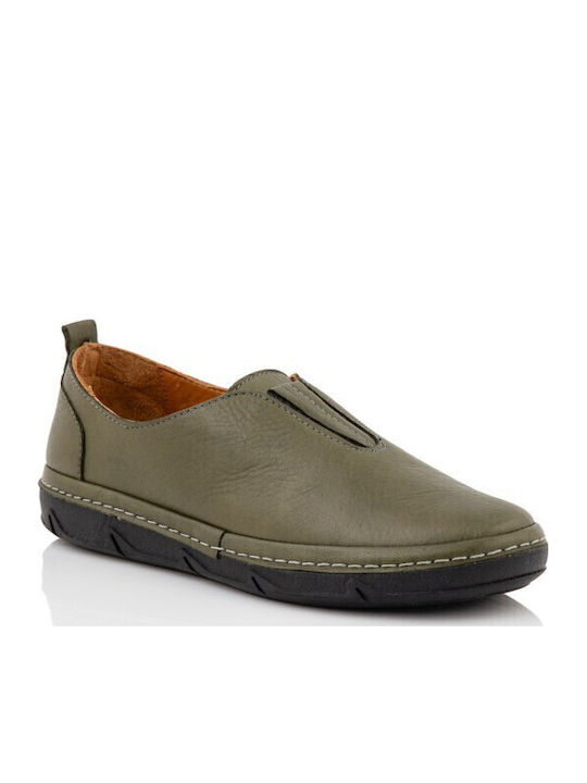 Leather Women's Loafers in Khaki Colour