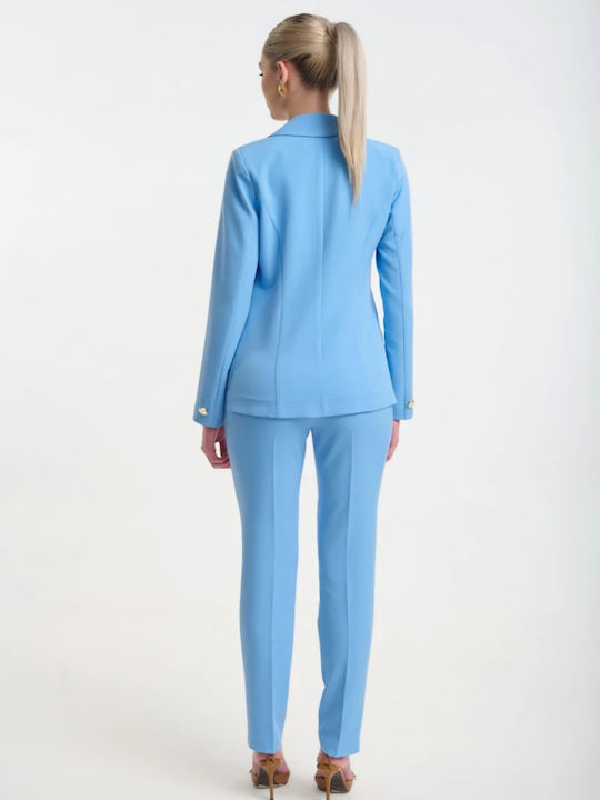 Fibes Damen Krepp Tailliertes Blazer Hellblau