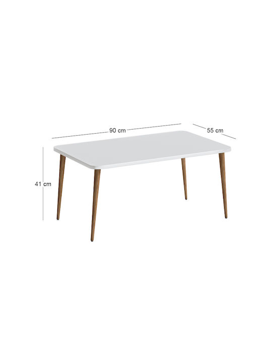 Rechteckiger Zentraler Kaffeetisch Plane aus Massivholz Weiß M90xB55xH41cm