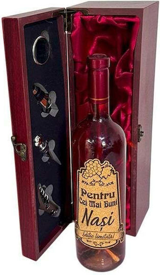 Elegante Holzbox mit Griff, Eine Flasche Wein, Nachricht Best Godparents, 4 Barzubehör
