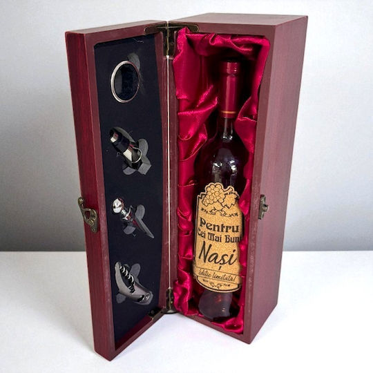 Elegante Holzbox mit Griff, Eine Flasche Wein, Nachricht Best Godparents, 4 Barzubehör